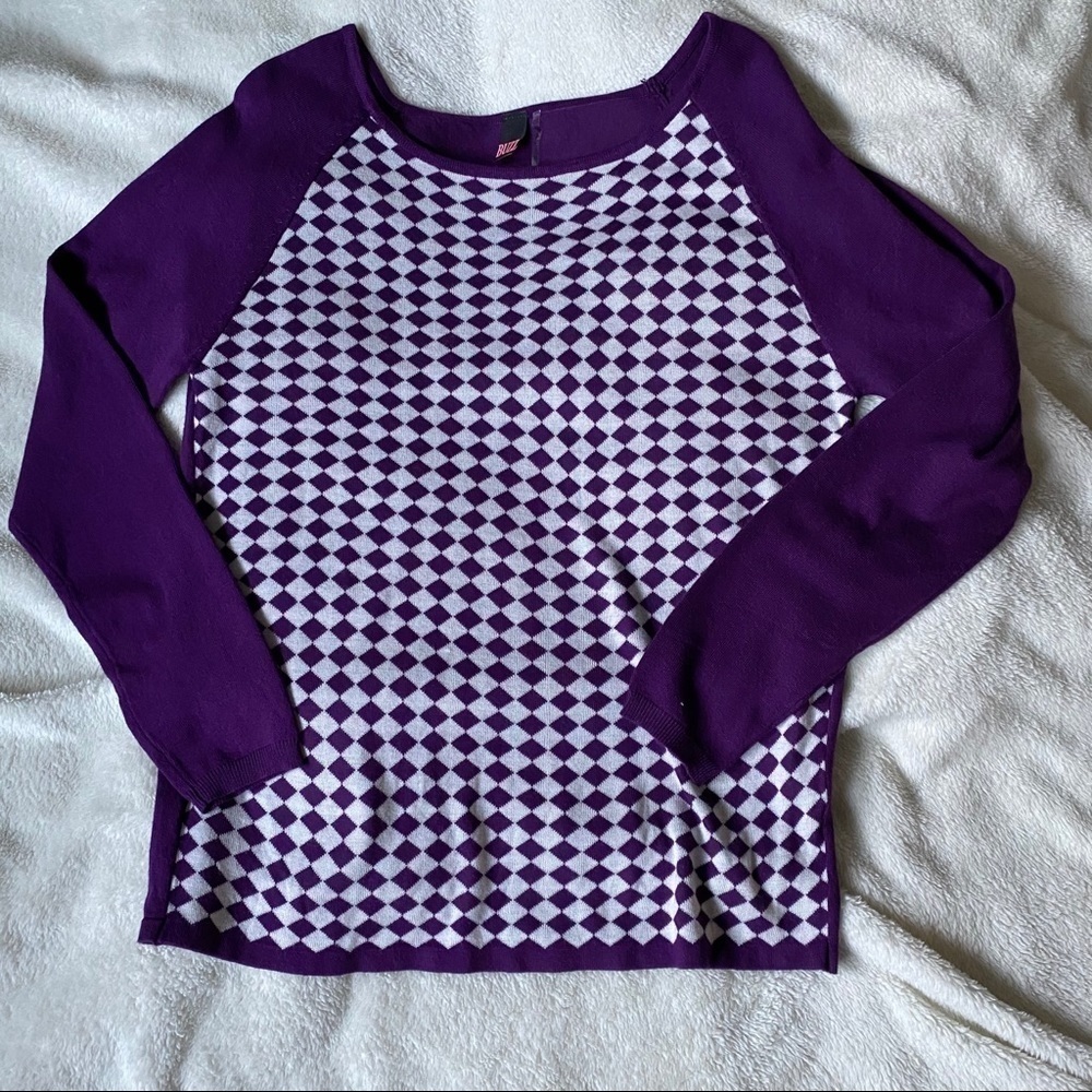 Buzz Purple checkered body casual sweater​​​​​